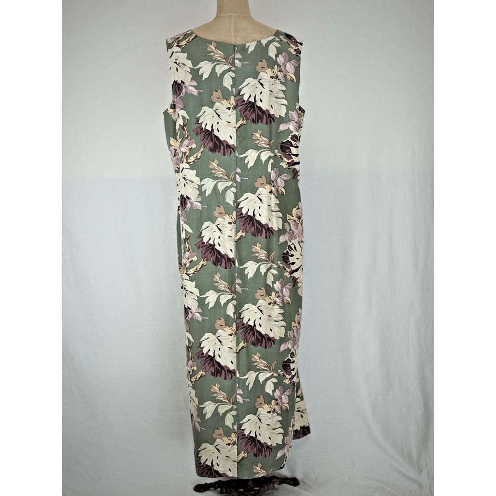 Vintage Y2K NEXX Green Floral Silk Sleeveless Sheath Maxi Dress XL #5-0188 - Picture 2 of 9